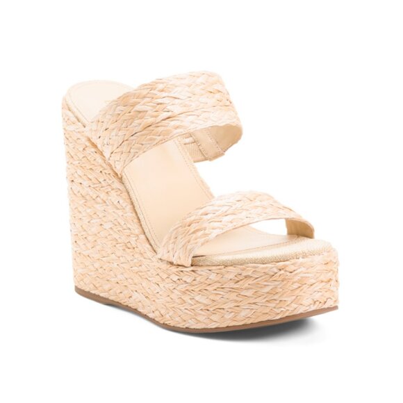 LARROUDE Natural Raffia Handmade In Brazil Pamela Wedges - Picture 1 of 2
